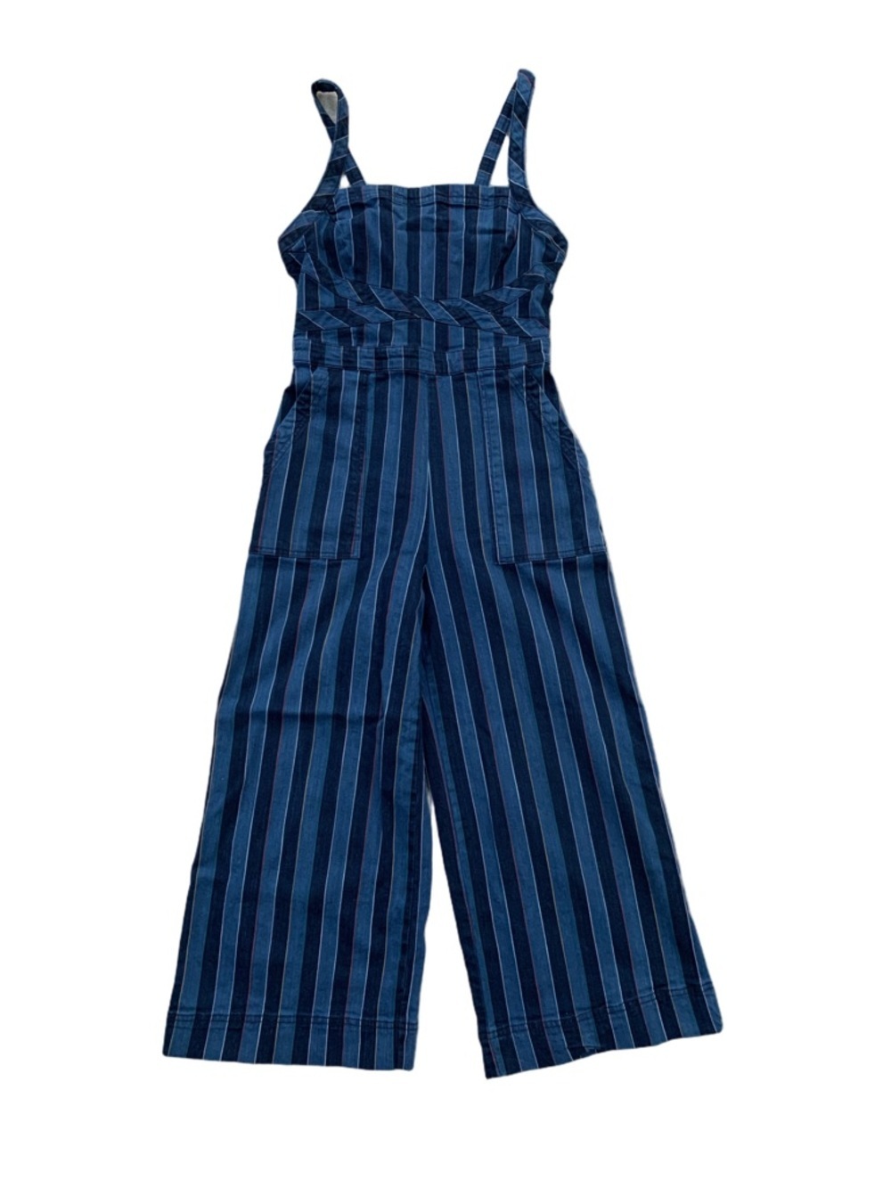 Anthropologie Women’s Size 2 Nicola Denim Stripe Wide Leg Crop Jumpsuit